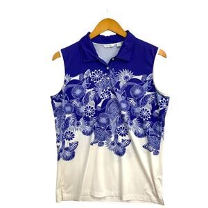 Lady Hagen Tank Top Women's Medium Blue Floral Sleeveless Golf Tennis Athleisure